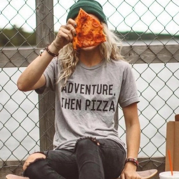 Adventure Then Pizza Gray Graphic Tee T Shirt New - Picture 2 of 7